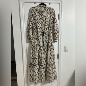 HARPER Patterned Tiered Maxi Dress with Drawstring Waist - Size M